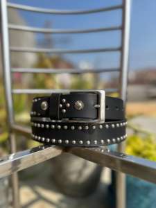 Premium Western Vintage Studded Belt Handcrafted Cowhide <b>Hair</b>-On Design Strong Steel <b>Pin</b> Buckle 1-1.5inches Width All Lengths - Product Image 3