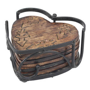 Posavasos de madera en forma de corazón con soporte metálico, perfecto para uso diario en el hogar, la oficina, para café, té y bebidas, y como un elegante y funcional accesorio. - Product Image 1