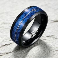 Bague en carbure de tungstène avec texture de météorite bleue et incrustation de flèche argentée, alliance de mariage bombée de 8 mm pour homme, bijoux Galaxy en gros