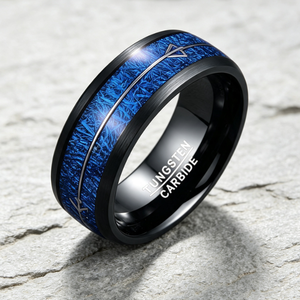 Bague en carbure de tungstène avec texture de météorite bleue et incrustation de flèche argentée, alliance de mariage bombée de 8 mm pour <span class=keywords><strong>homme</strong></span>, bijoux Galaxy en gros - Product Image 1