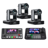 3 Cámaras PTZ X60 NDI 4K 60FPS y Mezclador de Video HDMI SDI PC500 y Controlador de Joystick de 4 Pantallas para Educación/Iglesia