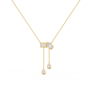 Collar Minimalista con Diamantes Cultivados en Laboratorio en Forma de Pera y Esmeralda, Cadena de Oro Sólido de 14K y Diamantes Cultivados en Laboratorio con Cadena - Product Image 4