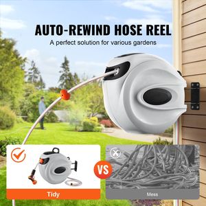 Avvolgitubo da Giardino Retrattile da 35 Metri, 1/2 Pollice, con Staffa Girevole a 180 Gradi per Montaggio a Parete, Ugello PE a 9 Getti, Lunghezza 30 Metri - Product Image 2