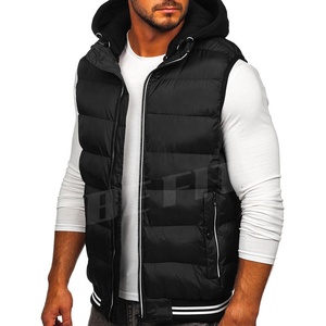 Venta al por mayor ligero 100% de nylon de los hombres de invierno Puffer chaqueta de moda Stand en blanco sin mangas con capucha diseño personalizado Logo negro - Product Image 1
