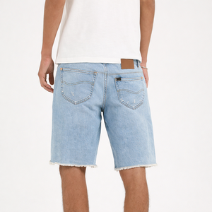 Pantalones Cortos de Mezclilla para Hombre, de Primera Calidad, Transpirables, Casuales, de Tela de Algodón, Color Azul Cielo, Diseño Desgarrado de Última Moda, Bordados, para Verano - Product Image 4