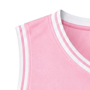 เสื้อบาสเก็ตบอลปักลายตราสัญลักษณ์ Pink Jack & Jill สำหรับผู้หญิง แบบแขนกุด คอวี แต่งขอบสีขาว สามารถสั่งทำสำหรับทีมได้ - Product Image 5