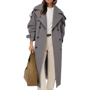 Gabardina Gris Claro para Mujer, Estilo Casual Elegante, Cuello Solapa, Algodón Personalizado, Ideal para Oficina y Uso Diario - Product Image 1