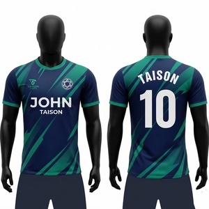 Premium 100% Polyester Soccer Jersey 140g Men's Green Black Custom Digital Print Solid <b>Mesh</b> <b>Short</b> Sleeve Anti-shrink Breathable - Product Image 1