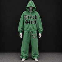 Ensemble de survêtement deux pièces 100 % coton pour homme grande taille, coupe-vent, avec capuche et pantalon de jogging en molleton, fermeture à cordon