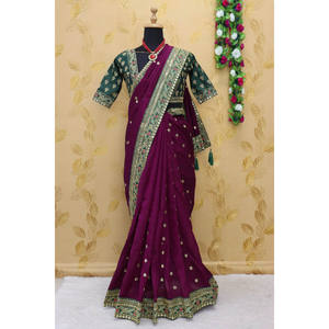 COLECCIÓN BODA ROYAL VICHITRA SEDA CON SECUENCIA, CODDDING E HILO FRONTERA MULTI Y PESADA + TODO SAREE CON PALLU LATK - Product Image 1