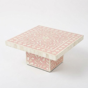 Juego de Mesa de Centro Redonda de Lujo con Incrustaciones de Hueso y 4 Taburetes Triangulares, Diseño Antiguo Hecho a Mano, Ahorro de Espacio para Sala de Estar - Product Image 2