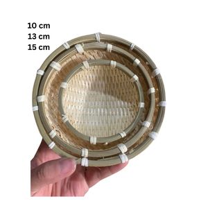 Handwoven Bamboo Storage Tray Round 10 13 15 Cm Stackable Modern Lacquered Finish Kitchen Multifunction Table Organizer - Product Image 1