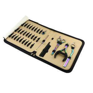 Professional Hair Extension <b>Tools</b> <b>Kit</b> Micro Ring Plier Hook Needle Threader Rat Tail Comb Hair Clips Thinning Scissors & Razor - Product Image 1