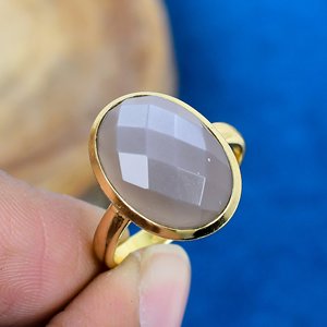 Handmade Natural Gray Moonstone Oval Shape Gemstone 18k Micron Gold Over 925 Sterling <b>Silver</b> - Product Image 1