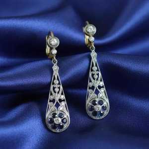 Pendientes de Zafiro Azul, Plata de Ley 925 con Acabado en Oro Blanco, Pendientes Colgantes de Inspiración Vintage, Regalo de Joyería - Product Image 6