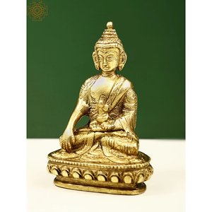Escultura de Buda del Señor de latón de 3 pulgadas hecha a mano en Bhumisparsha Mudra hecha en India para regalar - Product Image 3