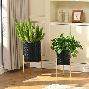 Modern Planter <b>Pots</b> Set of 2 White Planters with <b>Stand</b> Decorative Planters Metal <b>Pots</b> with Drainage Holes Metal Planters - Product Image 5