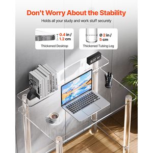 Modern 2-Tier <b>Clear</b> Acrylic <b>Table</b> Office Desk Monitor Stand & Study Desk Elegant End <b>Table</b> Nightstand - Product Image 4