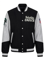 Veste de baseball en laine mélangée noire pour homme, style varsity, avec patch d'aigle brodé, style letterman
