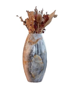 Vase décoratif en résine onyx, aspect marbre, pour fleurs, centre de table de mariage, décoration intérieure, onyx gris naturel, vase ovale haut - Product Image 1