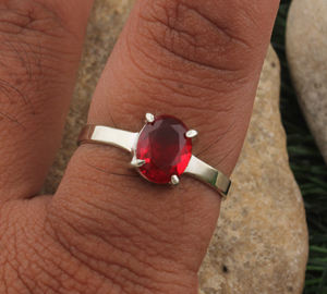 Bague Solitaire en Argent Sterling 925 avec Rubis et Quartz pour Femme, Sertissage Classique à Lunette, Bijoux Fins, Vente en Gros - Product Image 4