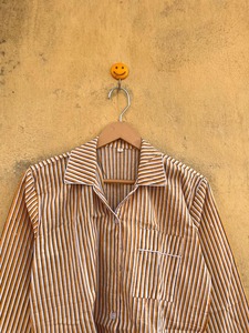 Conjunto de Pijama de Algodón a Rayas para Mujer, Manga Larga, Cintura Elástica, Cuello Camisero, Ropa de Dormir Clásica, Tejido Suave para Primavera - Product Image 4
