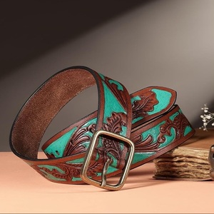 Elegante Cinturón de Cuero Estilo Western para Hombre, con Diseño de Hojas Talladas a Mano y Grabado en Relieve, para Jeans o Pantalones, Cinturón Vaquero - Product Image 4