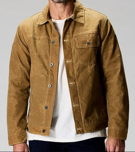 SUQAINA Custom Waxed 100% Cotton <b>Canvas</b> Men's Winter Breathable Street Wear Hip Hop Modern Outfits Turn-down <b>Jacket</b> Front Logo - Product Image 1