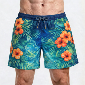 Shorts de bain pour hommes à séchage rapide, motif tortue corail coloré, avec cordon de serrage, taille mi-haute, motif dessin animé - Product Image 4