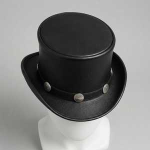 Unisex Leather Top <b>Hat</b> with Silver Buttons Casual <b>Party</b> <b>Hat</b> 56-58CM Adult Size Four Seasons - Product Image 3