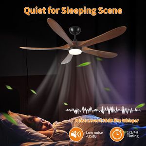Ventilatore da Soffitto LED da 52 Pollici con Luce, Design a 5 Pale in Legno Massello - Product Image 6