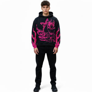 Sudadera con Capucha Personalizada, Diseño de Calavera y Mariposa Rosada, Estilo Gótico, Hip Hop, Casual, 100% Algodón, Felpa Ecológica, Corte Regular - Product Image 5