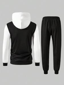 เสื้อฮู้ดซิปสีดำขาวแบบคัลเลอร์บล็อกสำหรับผู้ชาย และกางเกงจ็อกเกอร์เข้าชุด ชุดวอร์ม OEM ODM ขายส่งเสื้อผ้า - Product Image 2