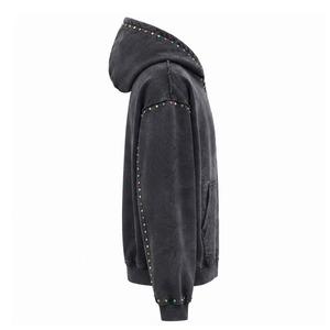 <b>Vintage</b> Acid Wash Rhinestone Zip Up Hoodie <b>Oversized</b> Cotton French Terry Men's <b>Sweatshirt</b> - Product Image 3