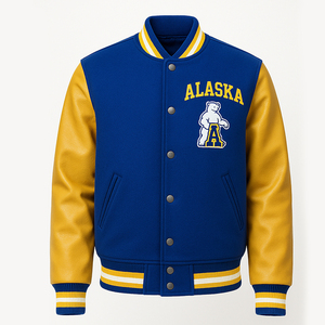 Veste universitaire personnalisée en laine et cuir, veste bomber de sport pour université et collège, manteau de lycéen, mode masculine Alaska - Product Image 5