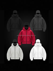 Sweat à capuche unisexe en molleton épais de coton, brodé sur mesure avec motif masque, coupe ample, double fermeture éclair, style cagoule oversize - Product Image 4