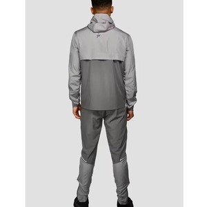 Men's Windproof Hooded Tracksuit Full Sleeve Solid Gray Sporty Jogging Set with Zipper Fly and Side Pockets Autumn Wear - Product Image 6