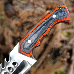 Handmade Sawback Bowie Knife High D2 Steel Blade Red Black Laminated Handle Survival Hunting Knife <b>Leather</b> Sheath Gift for Him - Product Image 3