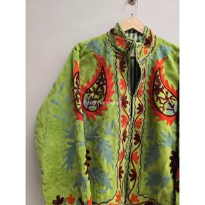 Leaf Embroidery <b>Jacket</b> Coat Uzbek Suzani Velvet <b>Jacket</b> Unisex Winter <b>Jacket</b> Women's Overcoat <b>Hippie</b> Style - Product Image 2