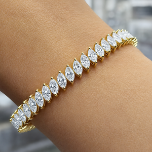 Bracelet tennis en or jaune 10K 14K avec diamants de laboratoire taille marquise inclinée, 8,40 CTW DEF VVS, certifié par un tiers, vente chaude - Product Image 2
