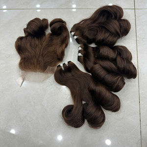 Perruques et extensions de tissage en cheveux humains vietnamiens vierges, super double drawn, brun châtain, boucles rebondissantes Funmi, double trame machine - Product Image 4
