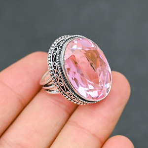 Magnifique bague en pierre précieuse Kunzite rose moderne, très tendance, en argent sterling 925 massif, bijoux faits à la main, vente en gros, prix d'usine - Product Image 2