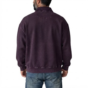 Sweat-shirt à col montant zippé pour homme, coupe décontractée, couleur prune foncée, style vintage, en mélange de coton, manches longues, pour automne-hiver - Product Image 2