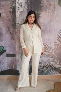 Conjunto Coordinado Blanco Estilo Fishy de Viscosa Georgette, Conjunto Coordinado Elegante y con Clase para Usar en Verano, Conjunto Coordinado de Viscosa Georgette Sólida - Product Image 2