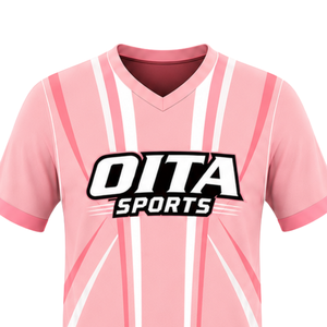 Maillot de rugby rose pâle et blanc à manches courtes, col en V, uniforme d'équipe, respirant, léger, personnalisable, pour l'entraînement sportif - Product Image 3