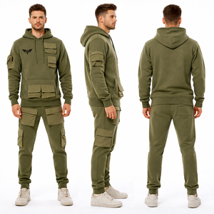 Conjunto Deportivo para Hombre, Sudadera con Capucha y Pantalones Cargo Grises, Estilo Techwear, Ropa Deportiva Urbana, con Bolsillos Tácticos, para Gimnasio o Uso Casual - Product Image 6