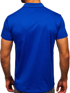 Men's Blue Short Sleeve <b>Polo</b> Shirt Regular Fit Contrast Trim Casual Knitted Solid Color Design - Product Image 3