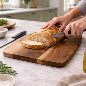 Tabla de cortar de madera maciza de acacia hecha a mano con asa, no tóxica, ideal para regalo, tabla de servir para cocina, tabla para embutidos y pan. - Product Image 6