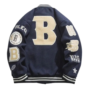 เสื้อแจ็คเก็ตคอตั้งกันลมกันความร้อน ทำจากผ้าขนสัตว์ หนัง และผ้าฝ้าย แบบ Letterman ของ Custom Versity - Product Image 2