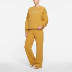 Conjunto Deportivo Personalizado para Mujer, Sudadera Holgada con Pedrería, Cuello Redondo, Manga Larga, Hombros Caídos, Pantalones Anchos de Felpa de Algodón - Product Image 5